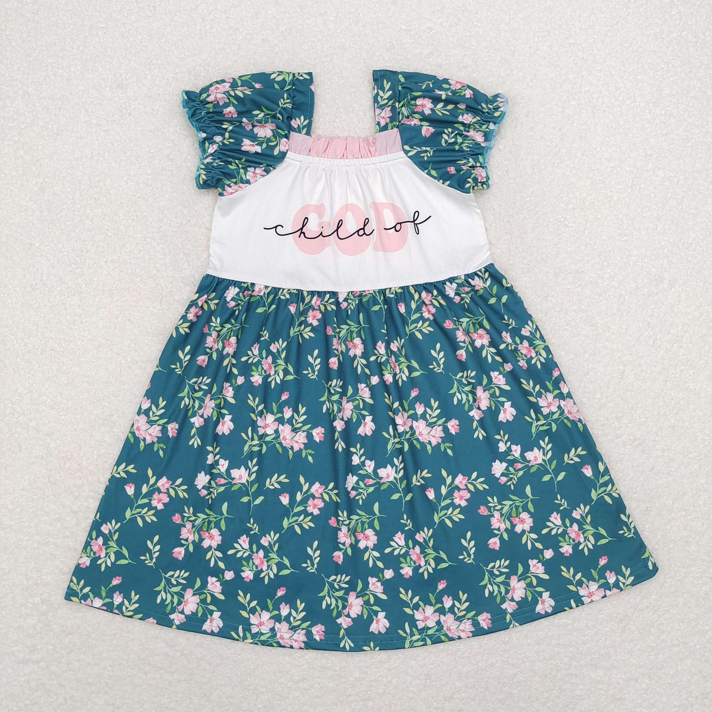 GSD1388 child of god Flower green short-sleeved dress