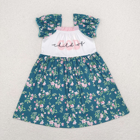 GSD1388 child of god Flower green short-sleeved dress