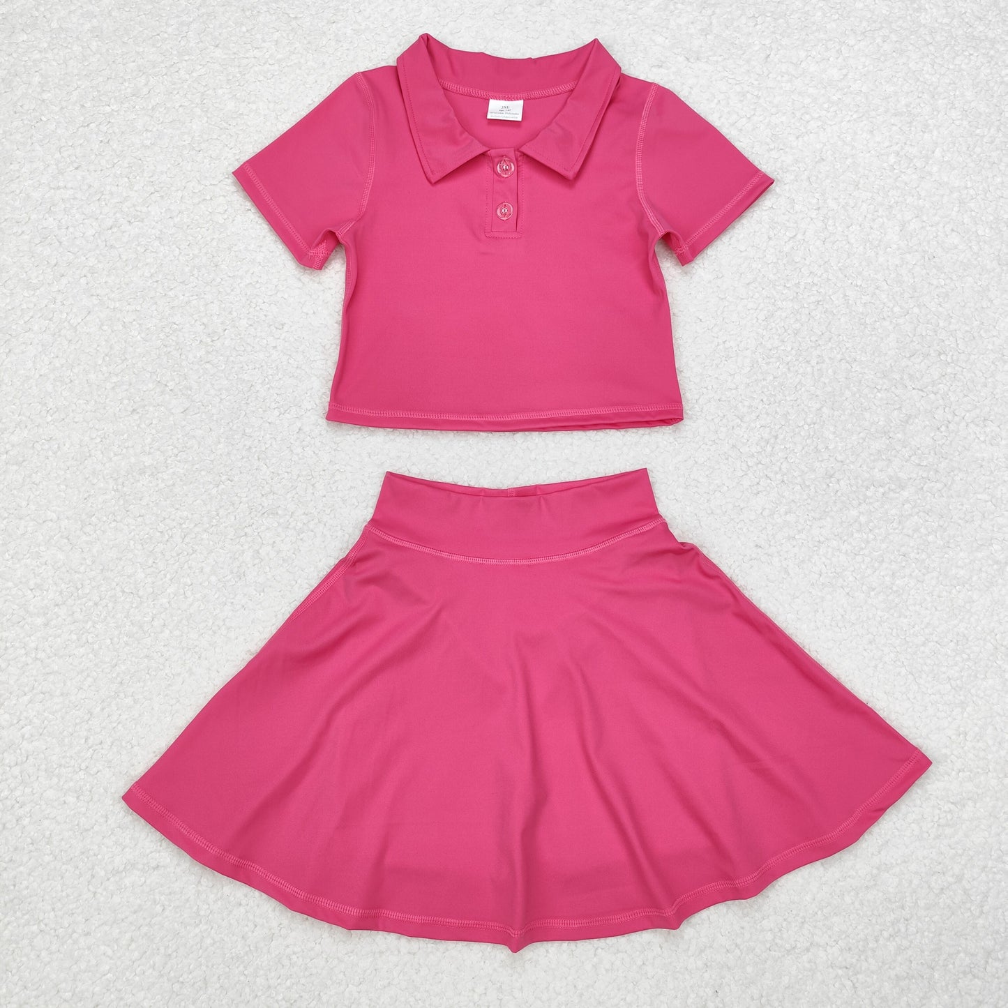 GSD1391 Solid rose red short sleeve skirt yoga suit