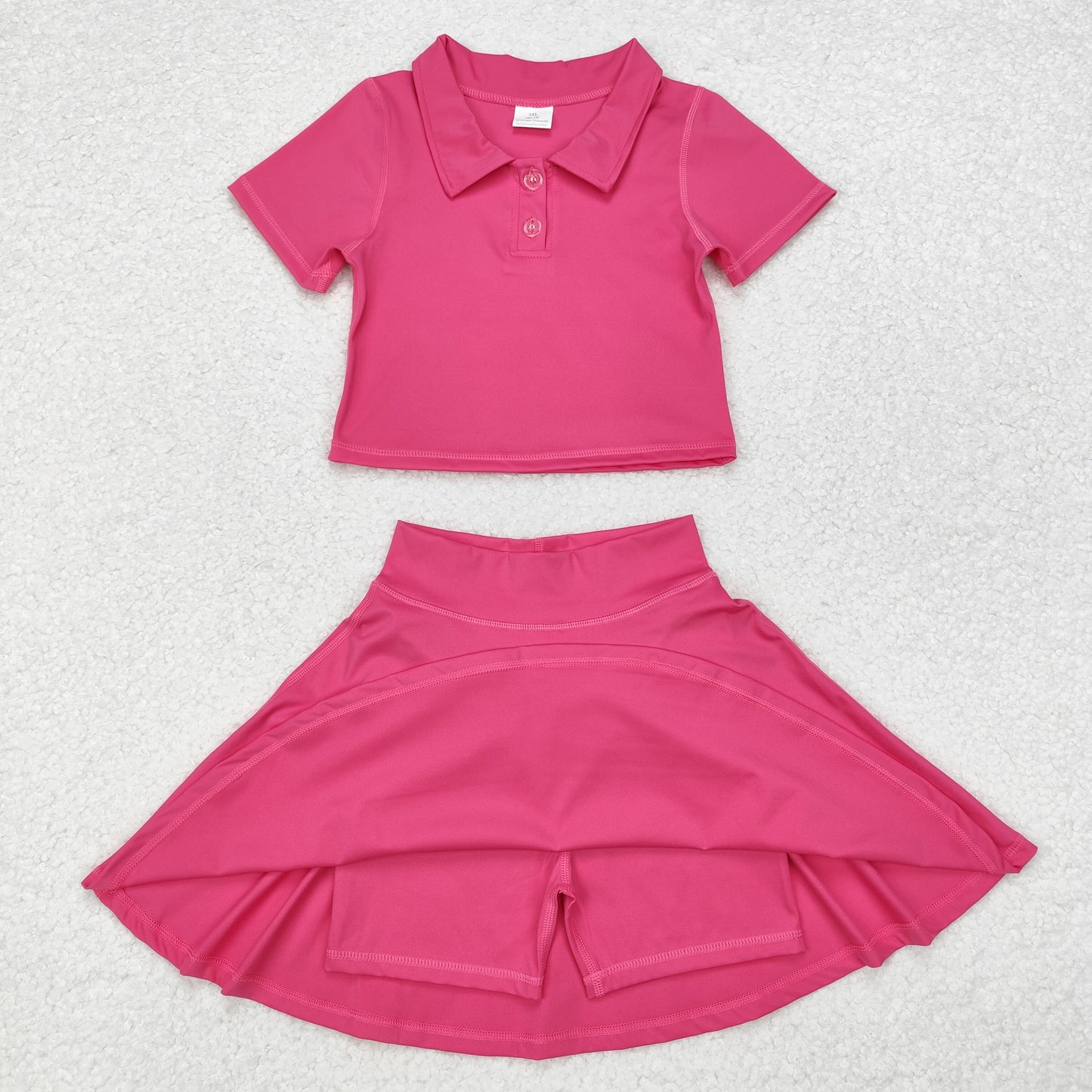 GSD1391 Solid rose red short sleeve skirt yoga suit