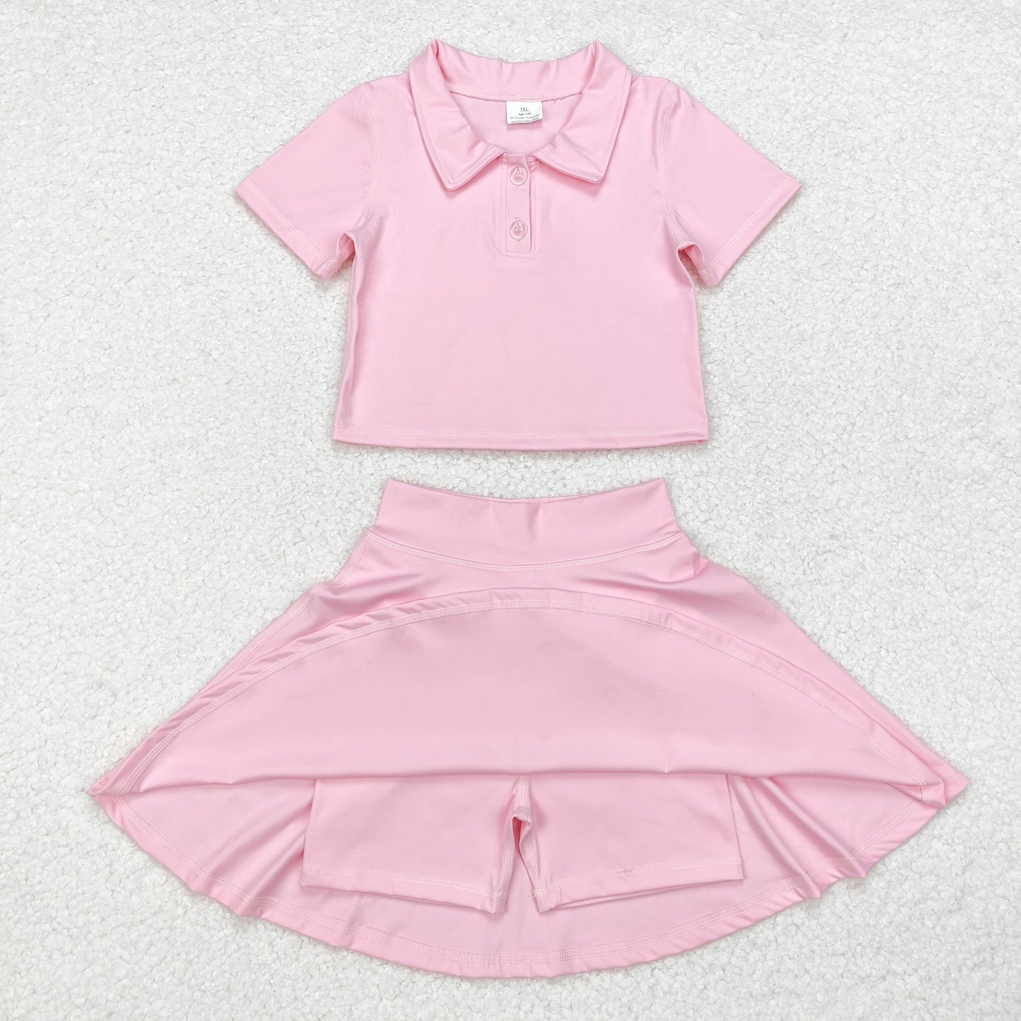 GSD1393 Solid pink short sleeve skirt yoga suit