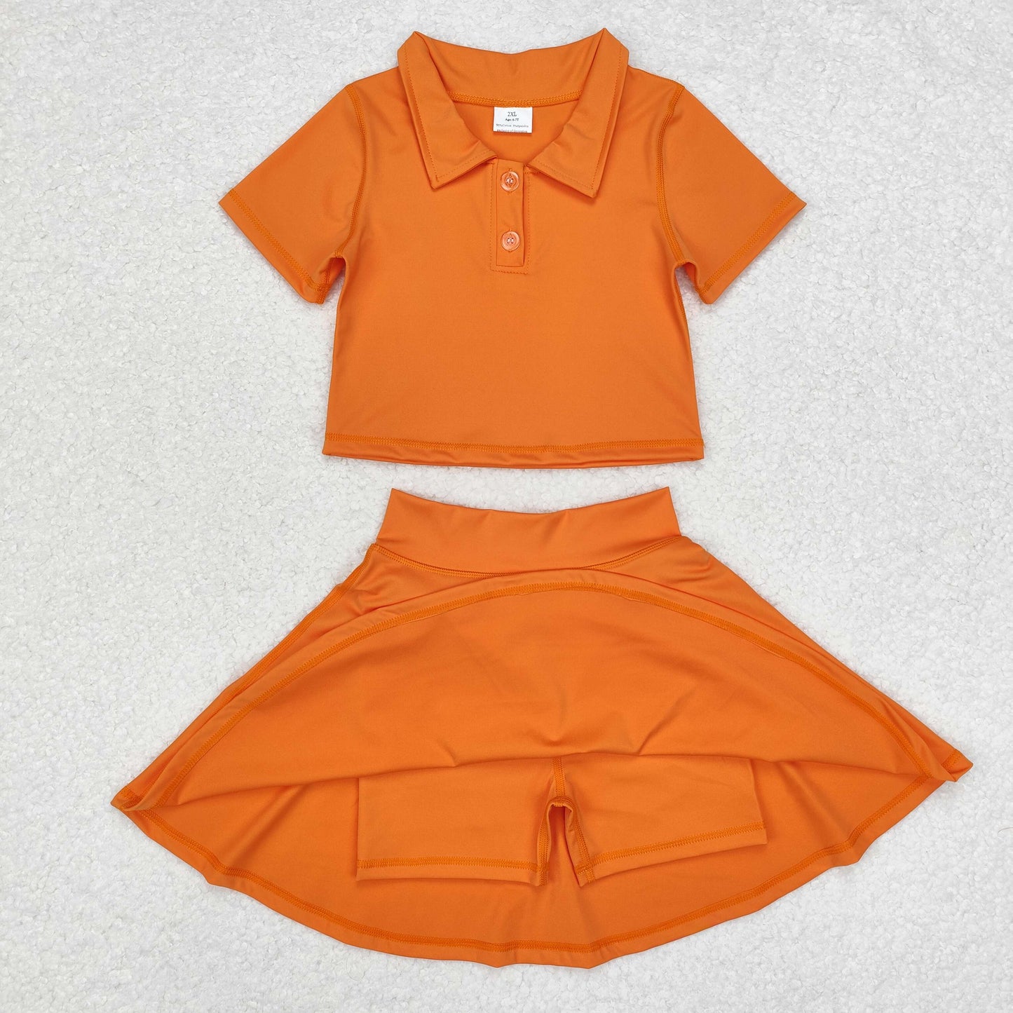 GSD1394 Solid color orange short sleeve skirt yoga suit