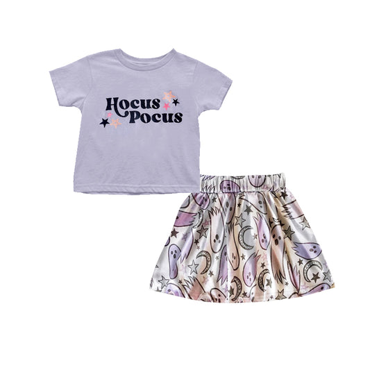 Preorder GSD1398 NO MOQ hocus pocus Stars Purple short sleeve Ghost Stars Moon skirt set