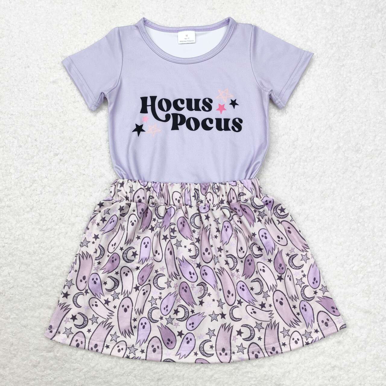 GSD1398 hocus pocus Stars Purple Short Sleeve Ghost Stars Moon skirt set