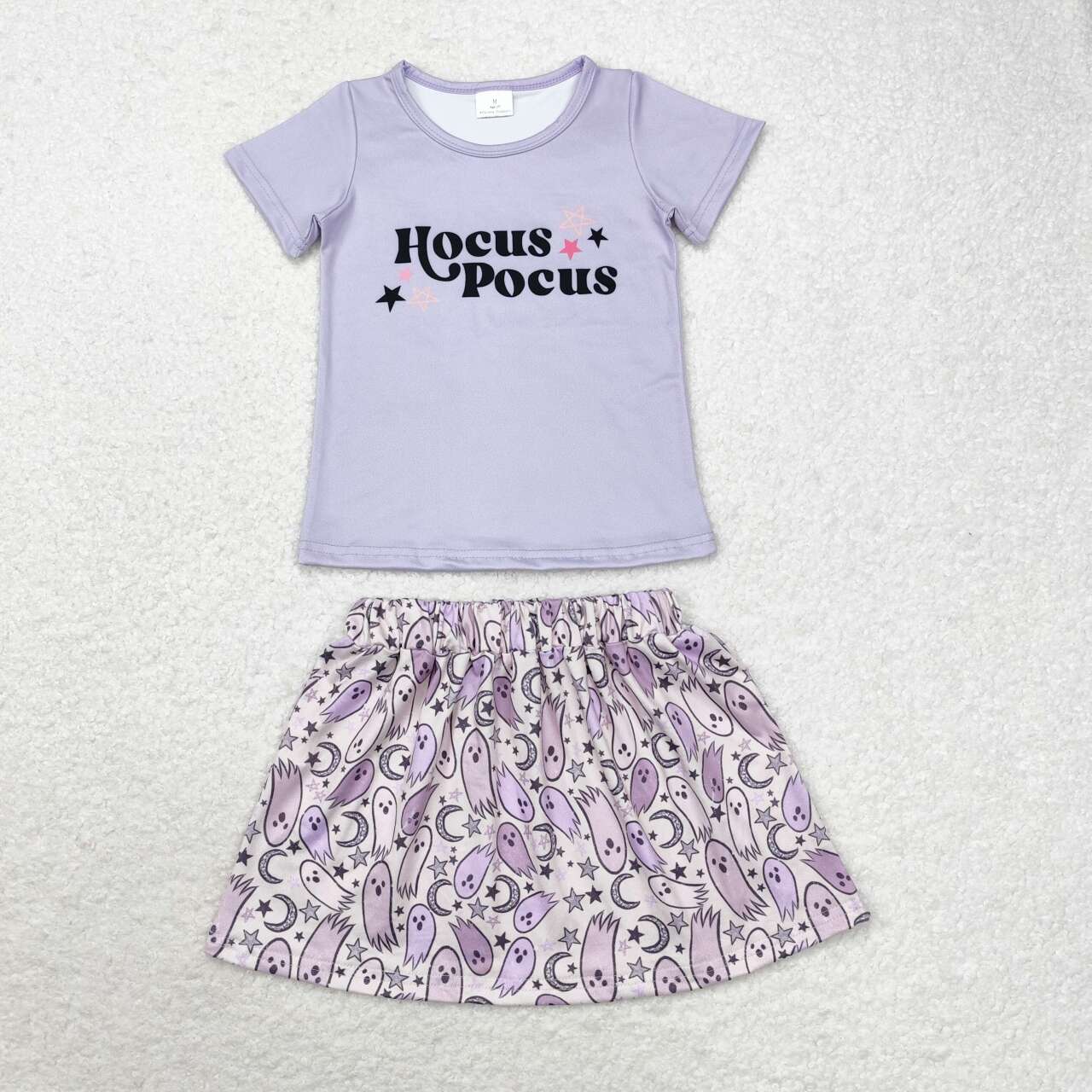 GSD1398 hocus pocus Stars Purple Short Sleeve Ghost Stars Moon skirt set