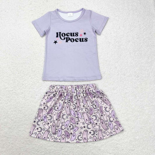 GSD1398 hocus pocus Stars Purple Short Sleeve Ghost Stars Moon skirt set