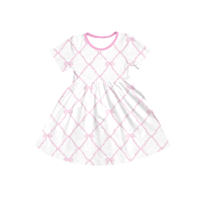 Preorder GSD1408 NO MOQ white short-sleeved dress with bow pattern