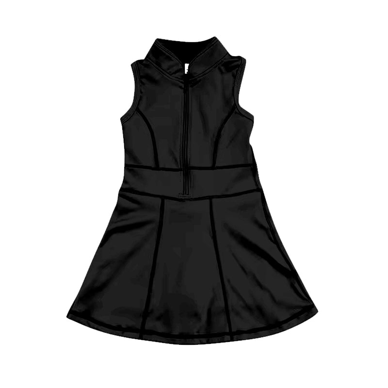 Preorder GSD1428 Solid color black zip yoga dress sleeveless dress