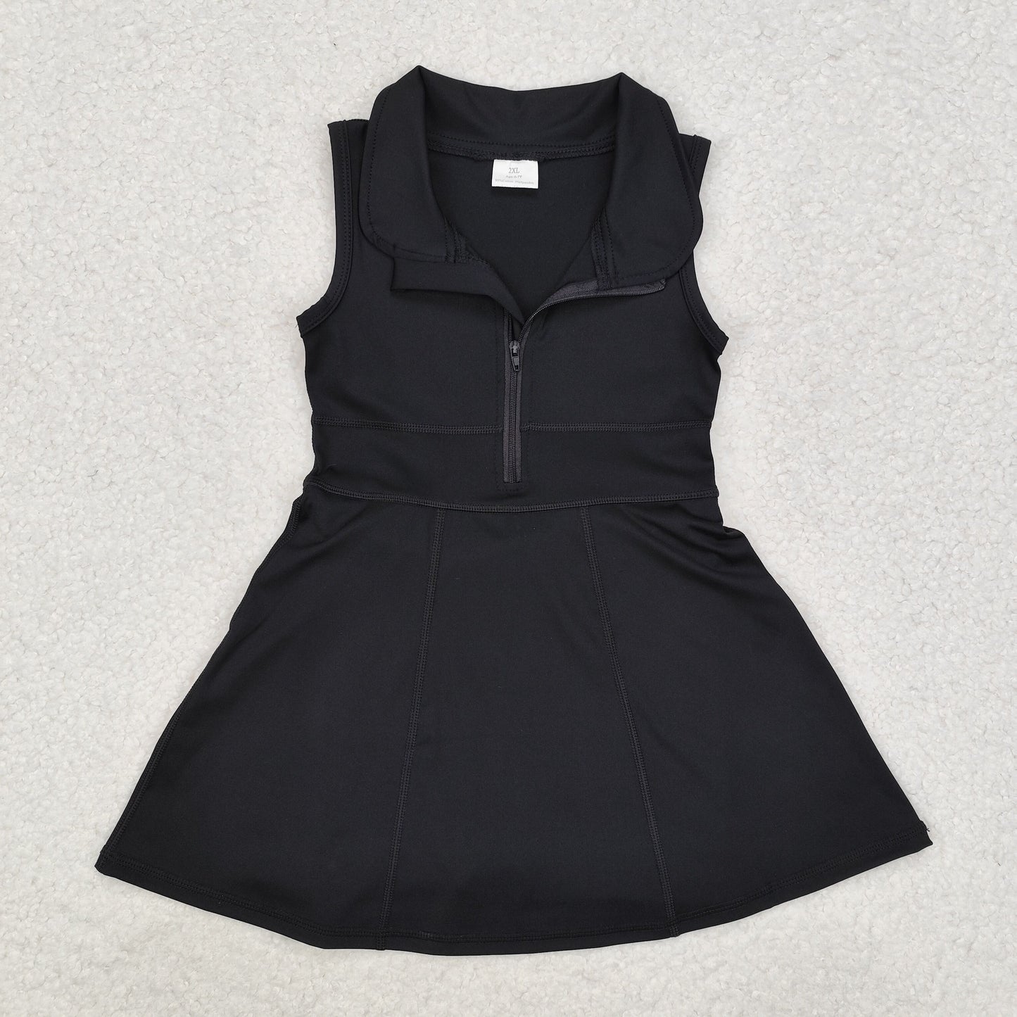 GSD1428 Solid Black Zip Yoga Sleeveless Dresses for Girls