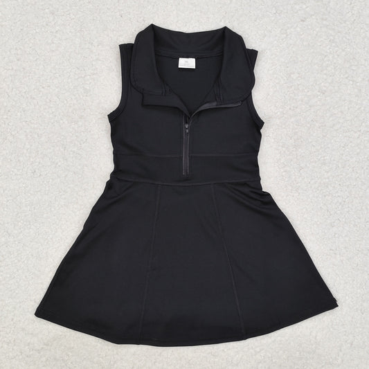GSD1428 Solid Black Zip Yoga Sleeveless Dresses for Girls