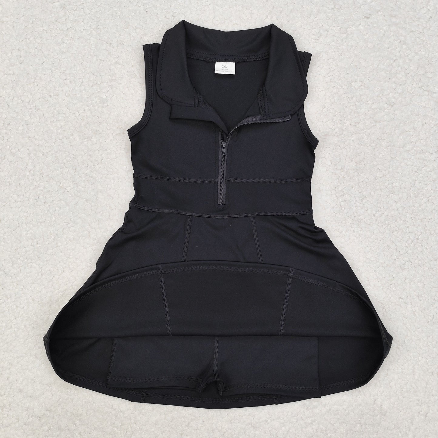 GSD1428 Solid Black Zip Yoga Sleeveless Dresses for Girls
