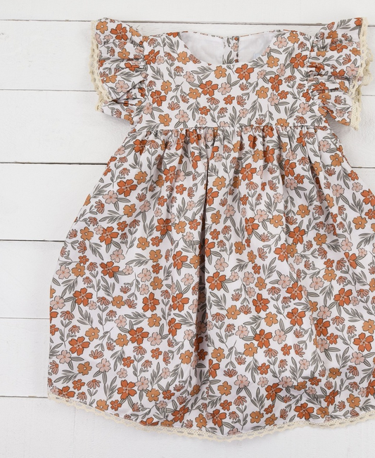 Preorder GSD1430 Orange flower leaves short-sleeved dress