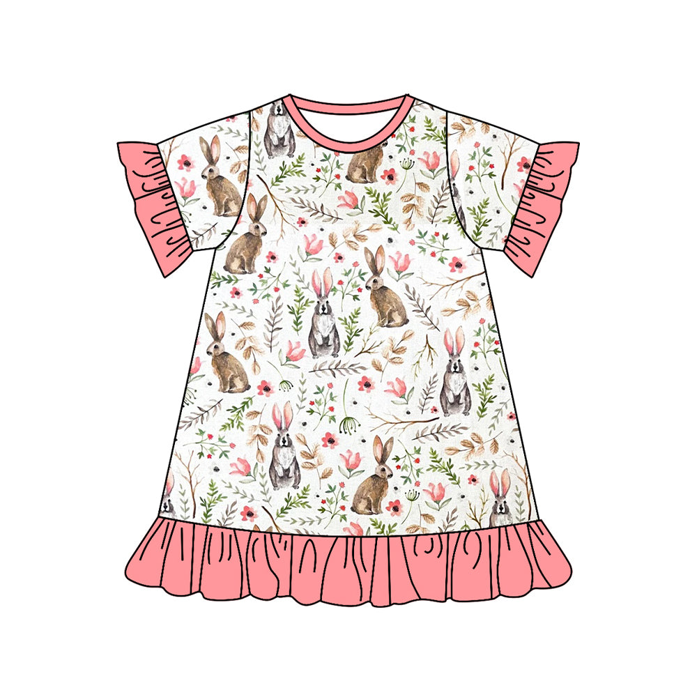 Preorder GSD1438 Easter Bunny Floral pink lace white short-sleeved dress