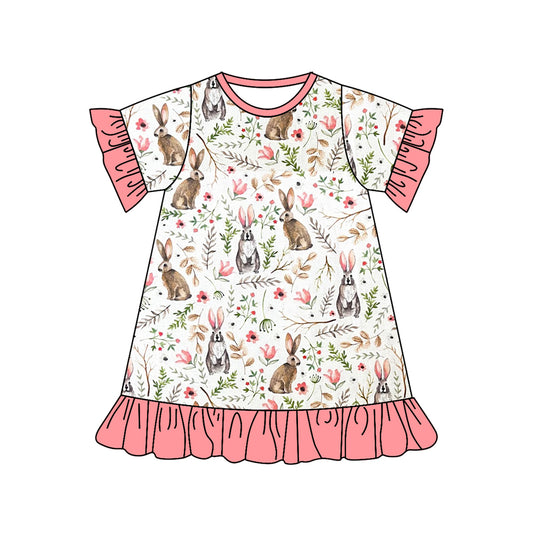 Preorder GSD1438 Easter Bunny Floral pink lace white short-sleeved dress