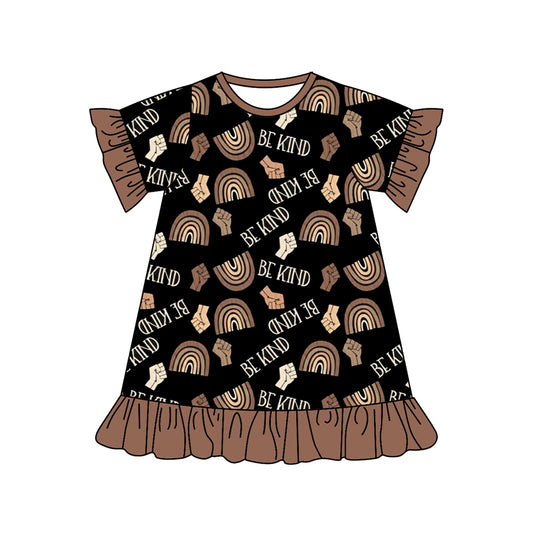 Preorder GSD1439 be kind of black short-sleeved dress with rainbow brown lace