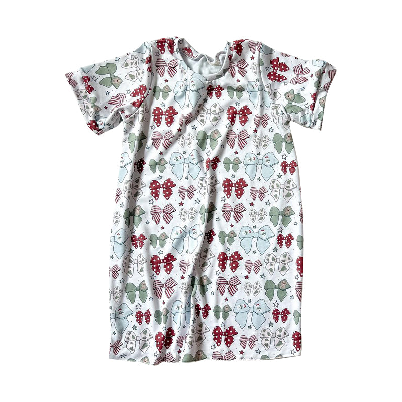 Preorder GSD1440 Christmas bow print white short-sleeved dress