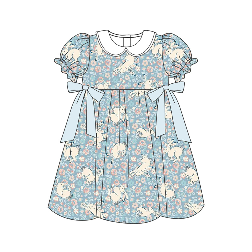 Preorder GSD1446 Flower bunny light blue bow doll collar short-sleeved dress