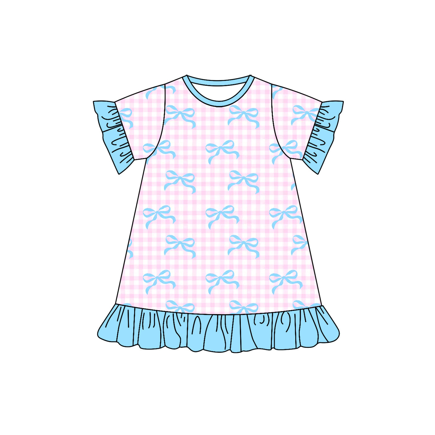 Preorder GSD1448 Bow pattern Blue lace pink plaid short-sleeved dress high quality