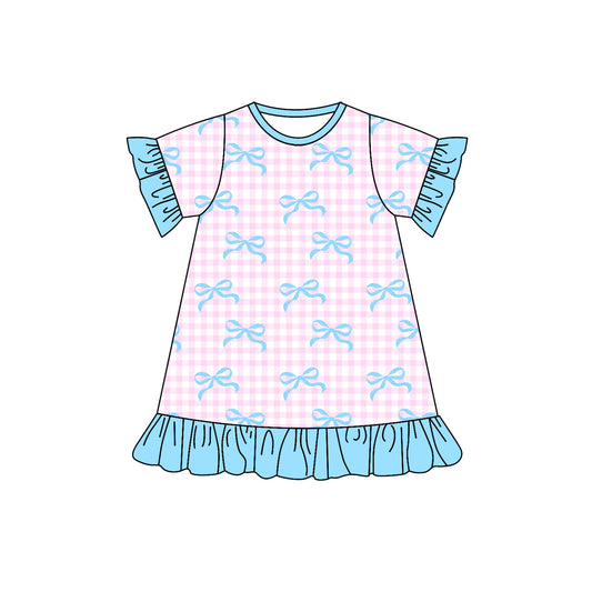 Preorder GSD1448 Bow pattern Blue lace pink plaid short-sleeved dress high quality