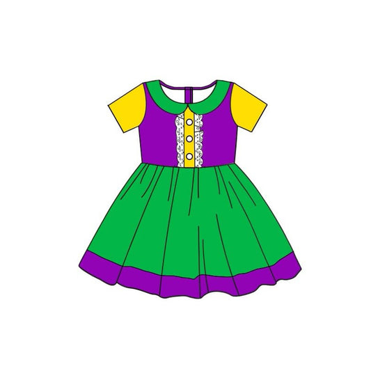 Preorder GSD1454 Carnival yellow-green-purple doll collar short-sleeved dress