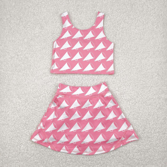 GSD1467 Yoga outfit  loudspeaker pink sleeveless top skirts shorts 2 pieces set Girls Boutique outfit 202504 RTS