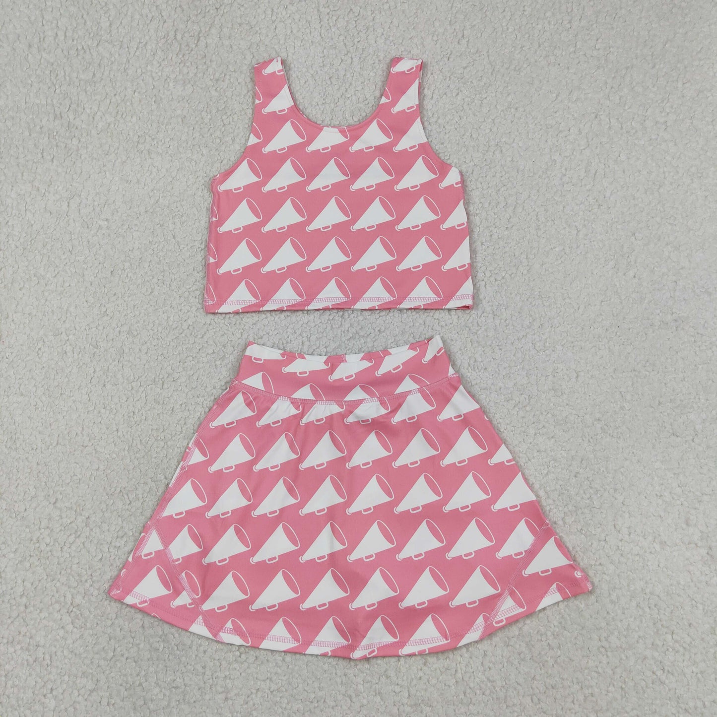 New GSD1467 loudspeaker pink sleeveless top skirts shorts 2 pieces girls yoga sets 202604 RTS