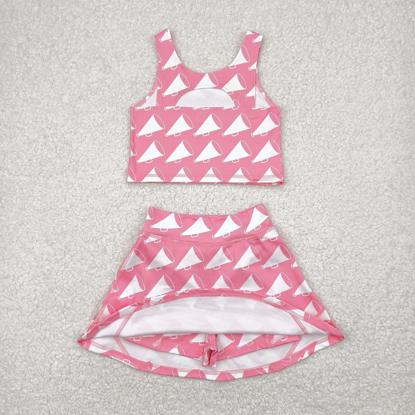 GSD1467 Yoga outfit  loudspeaker pink sleeveless top skirts shorts 2 pieces set Girls Boutique outfit 202504 RTS