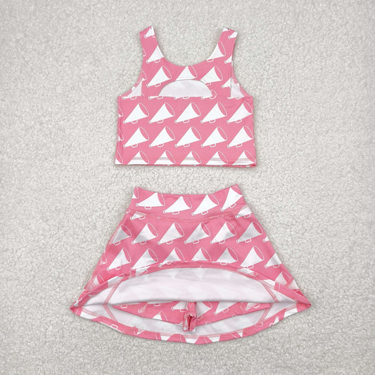GSD1467 Yoga outfit  loudspeaker pink sleeveless top skirts shorts 2 pieces set Girls Boutique outfit 202504 RTS