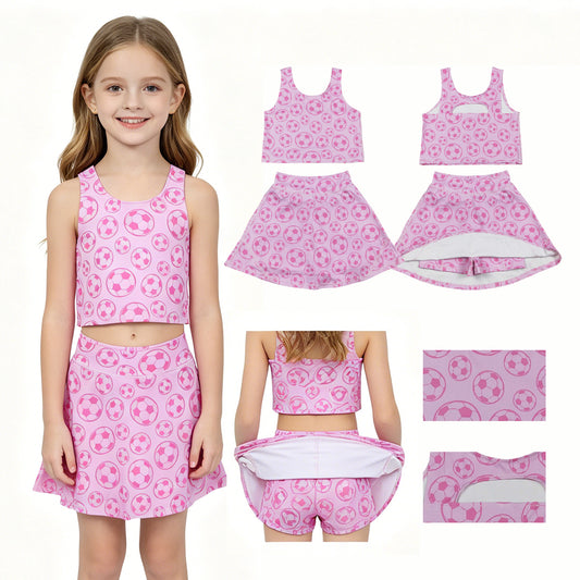 NEW GSD1468 GO TEAM Yoga Wear Football Pure Rose Pink Sleeveless Skirts Shorts Girls Sets 202604 RTS