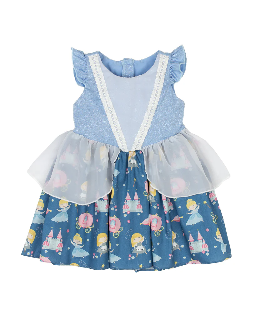 Preorder GSD1469 Cartoon Princess Castle lace blue flying sleeve dress