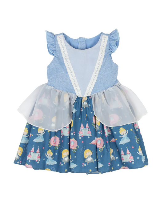 Preorder GSD1469 Cartoon Princess Castle lace blue flying sleeve dress