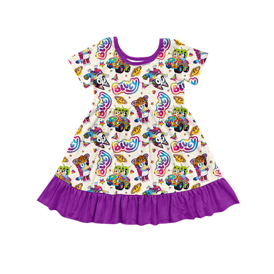 Preorder GSD1472 bluey Cartoon Butterfly beige short sleeve dress with purple lace