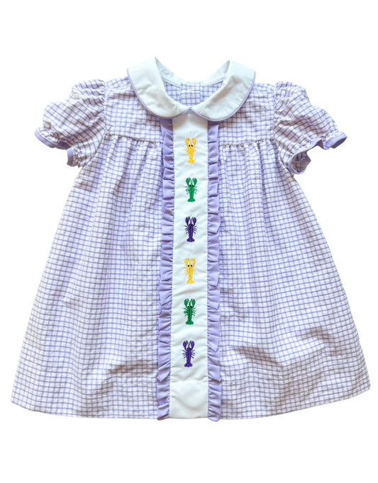 Preorder GSD1473 Mardi Gras crayfish purple plaid doll collar short-sleeved dress