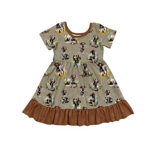 Preorder GSD1475 Spotted puppy Brown lace gray-green short-sleeved dress