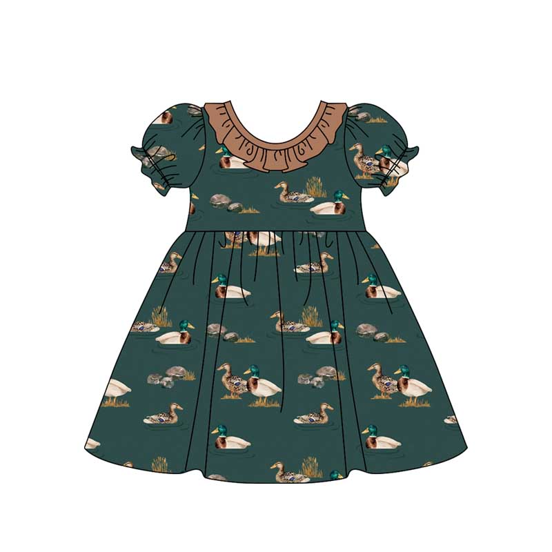 Preorder GSD1480 Duck Stone lace brown green short-sleeved dress