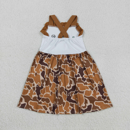 GSD1518 Embroidered Duck Hunting Camouflage Brown Ruffle Halter Dresses for Girls 202603 RTS