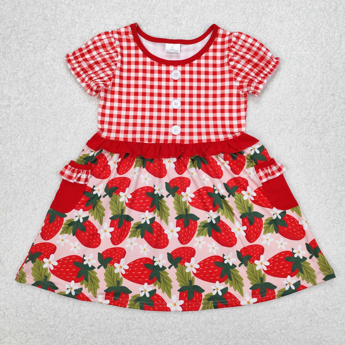 GSD1612 Red Plaid Ruffle Strawberry Short Sleeve Dress Boutique Girls Outfits 202503 RTS