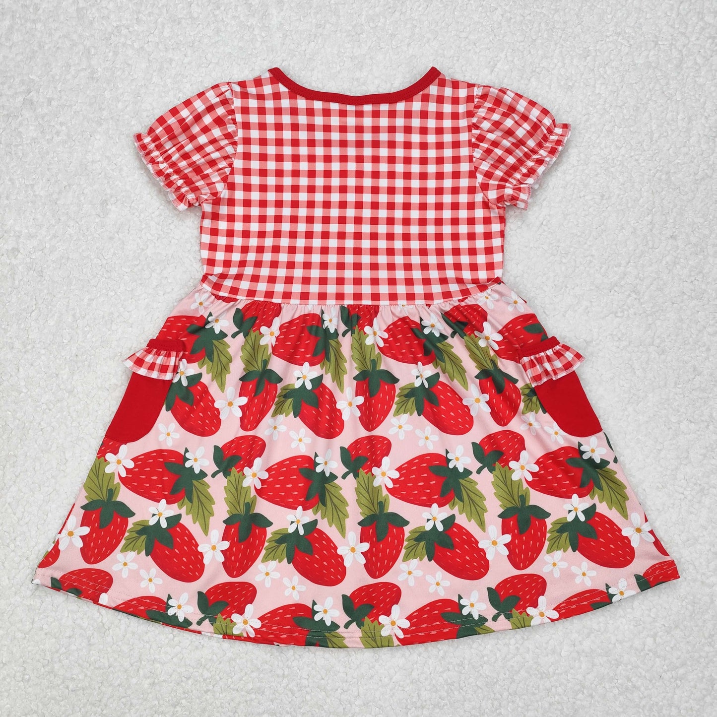 GSD1612 Red Plaid Ruffle Strawberry Short Sleeve Dress Boutique Girls Outfits 202503 RTS