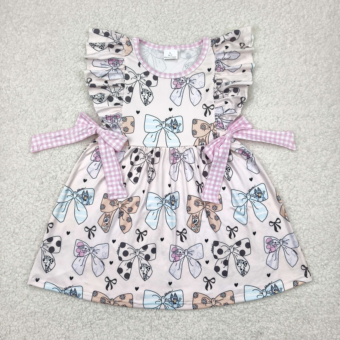 GSD1640 Cartoon Bluey Pink Bows Ruffle Sleeveless Dress Boutique Girls Outfits 202404 RTS