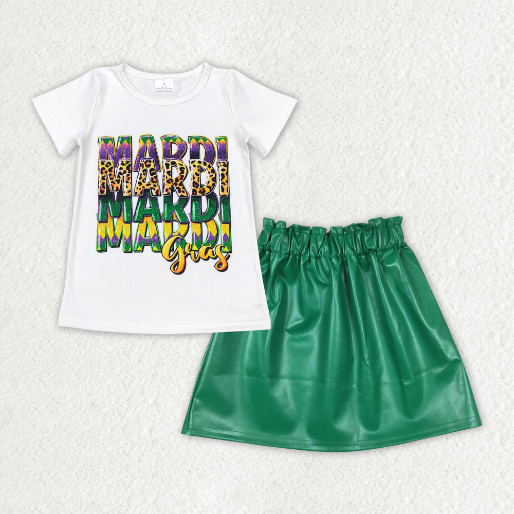 GSD1712 Mardi Gras outfit white short Green Leather skirt summer outfit