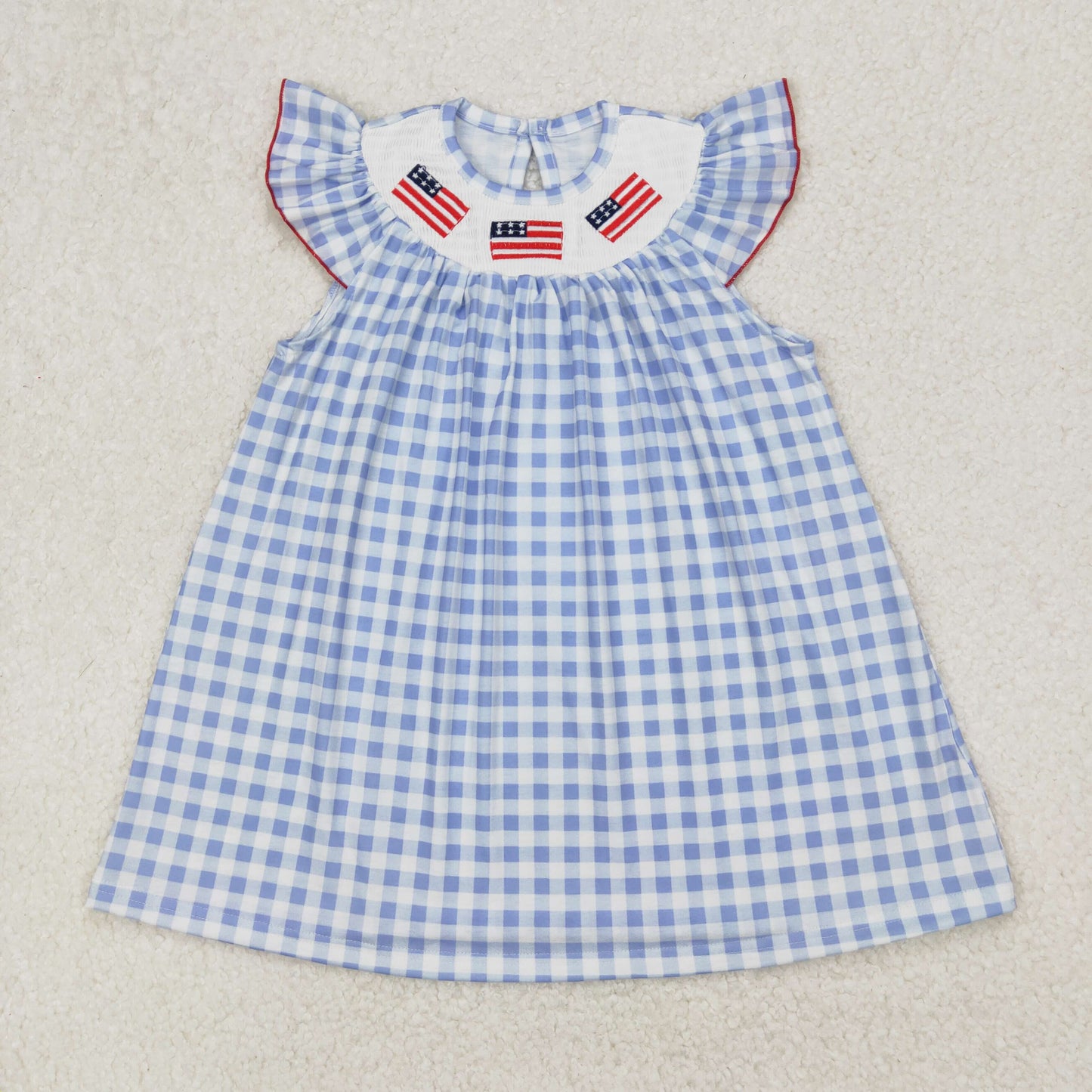 GSD1817 Embroidered Baby Clothes Flag Blue Plaid Flying Sleeve Dress Girls Boutique Outfits 202503 RTS