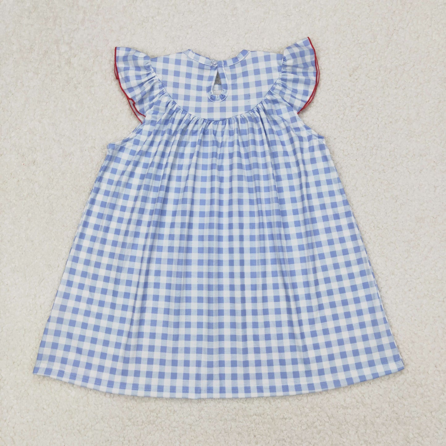 GSD1817 Embroidered Baby Clothes Flag Blue Plaid Flying Sleeve Dress Girls Boutique Outfits 202503 RTS