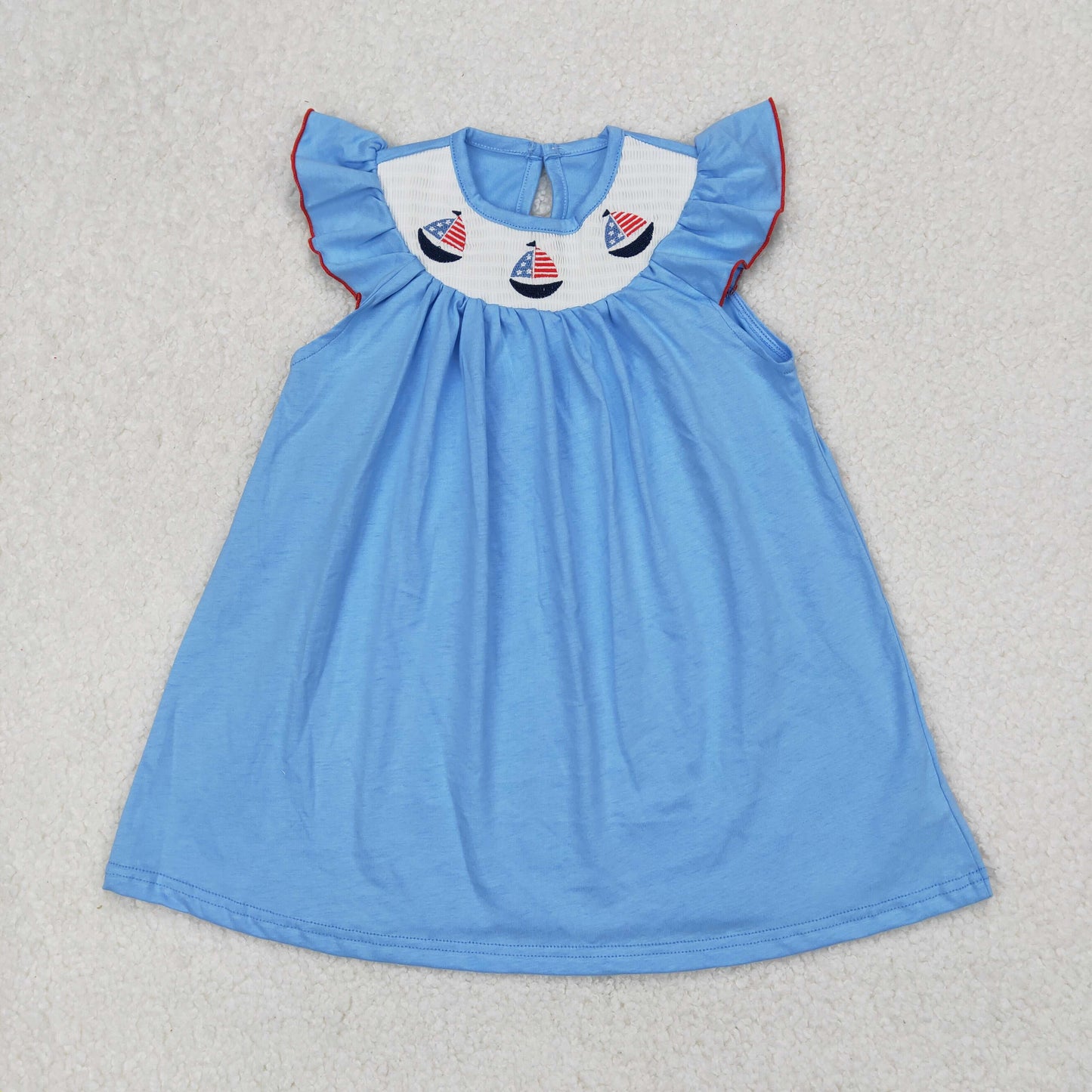 GSD1818  Embroidered Baby Clothes Flag Sailboat Sky Blue Flying Sleeve Dress Girls Boutique Outfits 202503 RTS