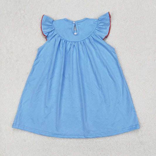 GSD1818  Embroidered Baby Clothes Flag Sailboat Sky Blue Flying Sleeve Dress Girls Boutique Outfits 202503 RTS