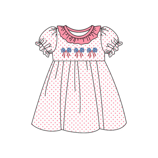Preorder GSD1824 National Day Baby girl Outfit Pink Ruffle Short Sleeve Dress girls boutique summer sets 202501