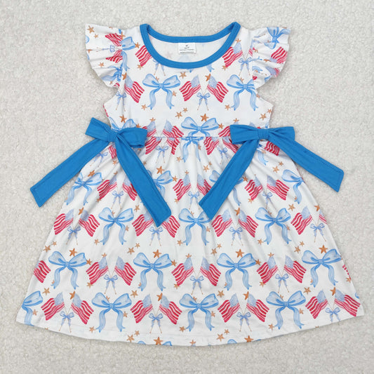 GSD1825 National Day Baby girl Outfit Blue Bow Short Sleeve Dress girls boutique summer sets 202503 RTS