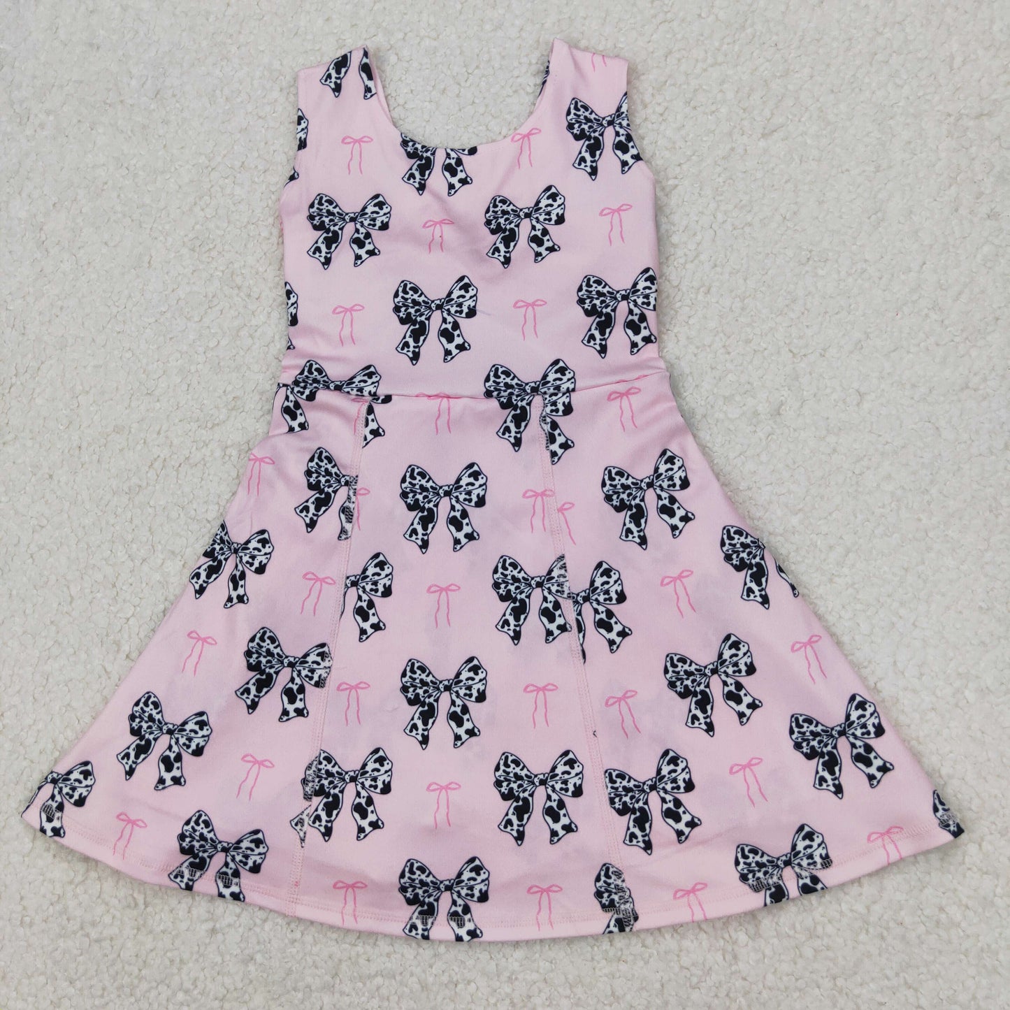 GSD1853 Yoga outfit Cow Print Bows Pink Sleeveless Dress Shorts Girls Boutique Outfits 202503 RTS