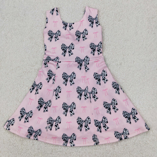 GSD1853 Yoga outfit Cow Print Bows Pink Sleeveless Dress Shorts Girls Boutique Outfits 202503 RTS