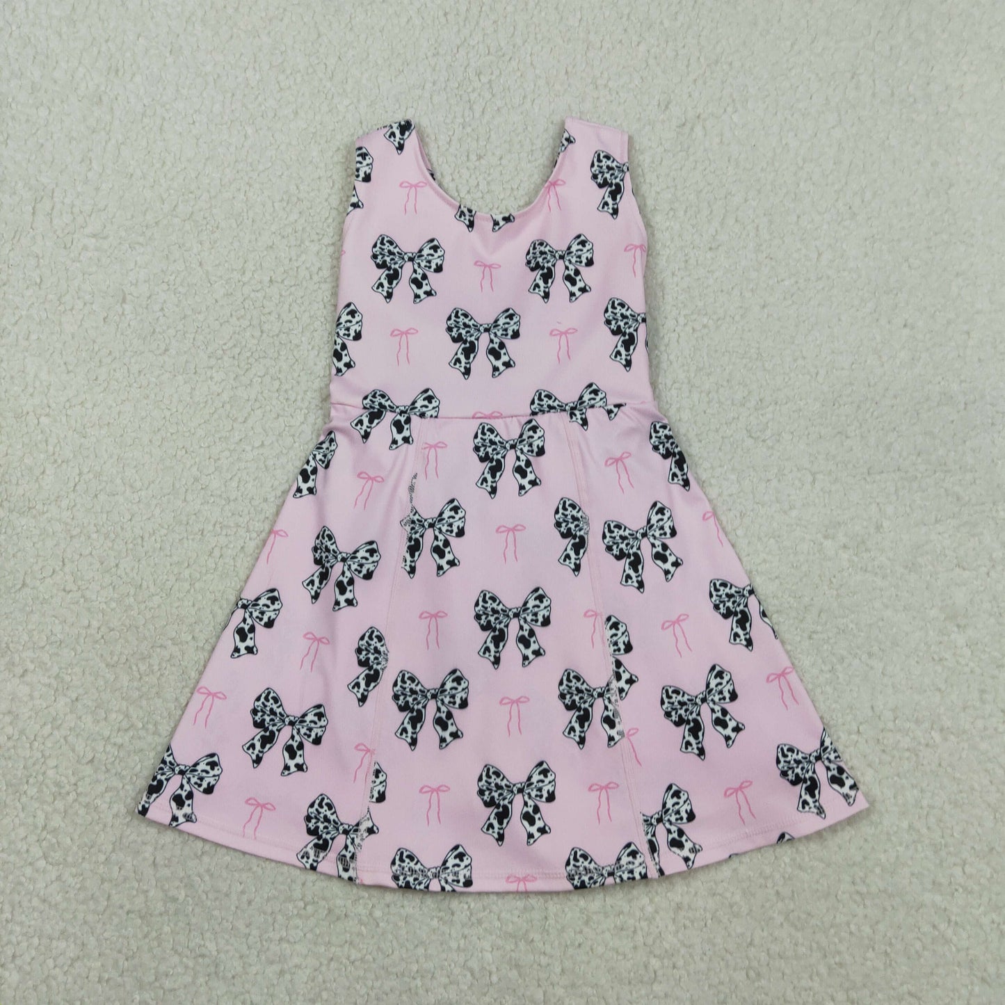 NEW GSD1853 Cow Print Bows Pink Sleeveless Yoga Dresses for Girls 202601 RTS