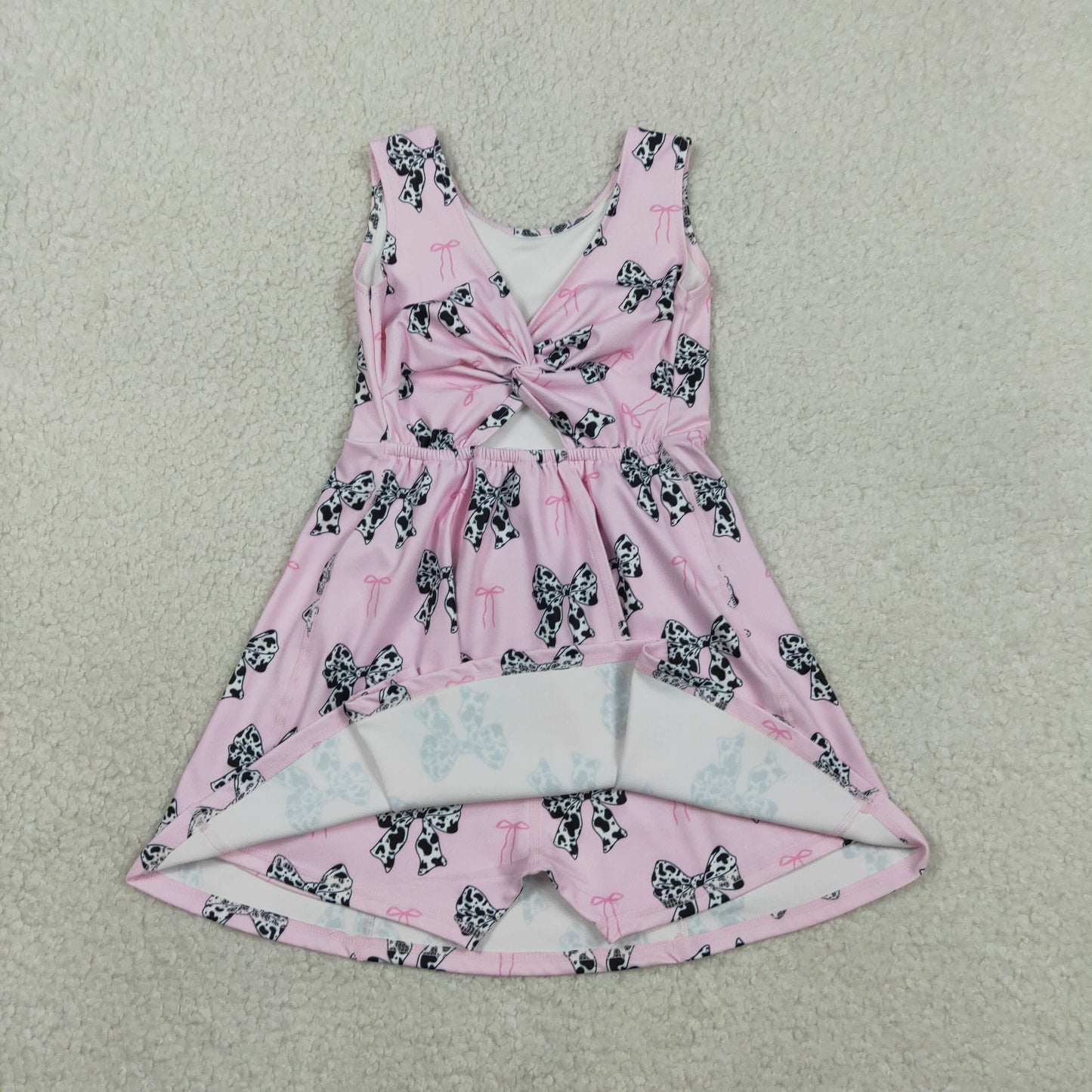NEW GSD1853 Cow Print Bows Pink Sleeveless Yoga Dresses for Girls 202601 RTS